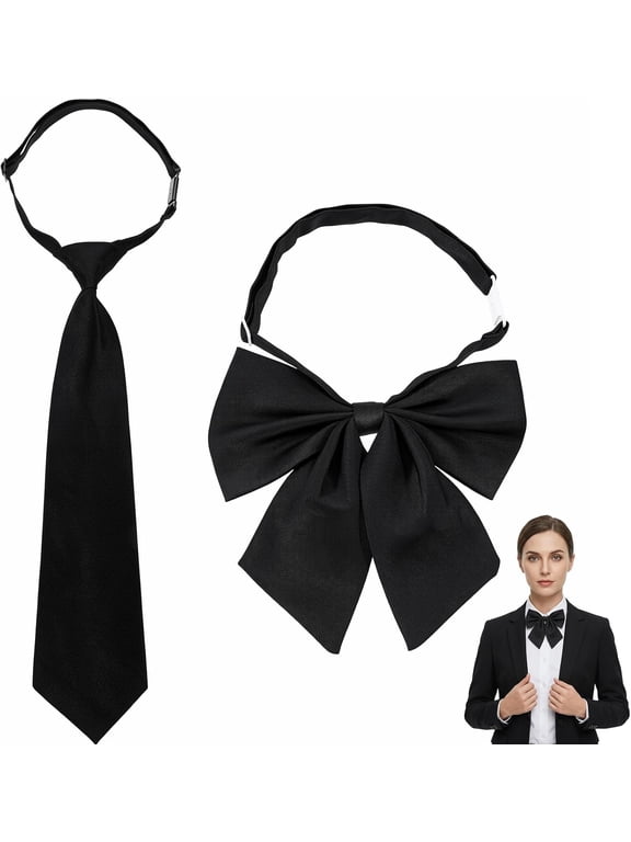 2 PCS Black Bow Ties for Women, Adjustable Neck Ties Business Uniforms, Formal Attire, Cosplay, School and Wedding Party