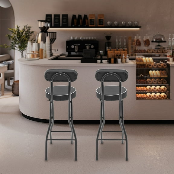 2 PCS Black Foldable High Chairs, Cushioned Padded Folding Stool, 2PCS Bar Stool, Portable Folding Stool, Each Chair Load Capacity: 125kg/275.58lbs