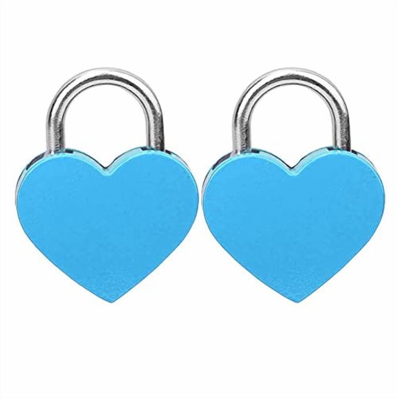 2 PCS Blue Heart-Shaped Metal Padlock Set - Decorative and Functional Locks with Keys, 30x39mm Couples Love Make a Wish to Lock
