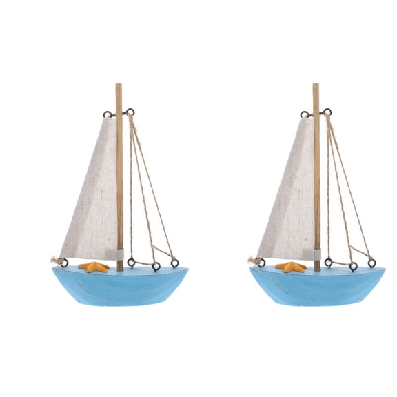 2 PCS Boat Model Seaside Ship Retro Decor Vintage Ornaments Home Office Blue