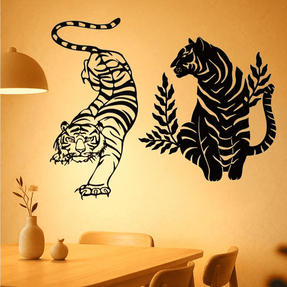2 PCS Bohemian Tiger Brother Metal Wall Art - Striking Wild Cat Decor Featuring Intricate Wildlife Artistry Waterproof Metal Wall Decor Perfect for Living Rooms Studies.