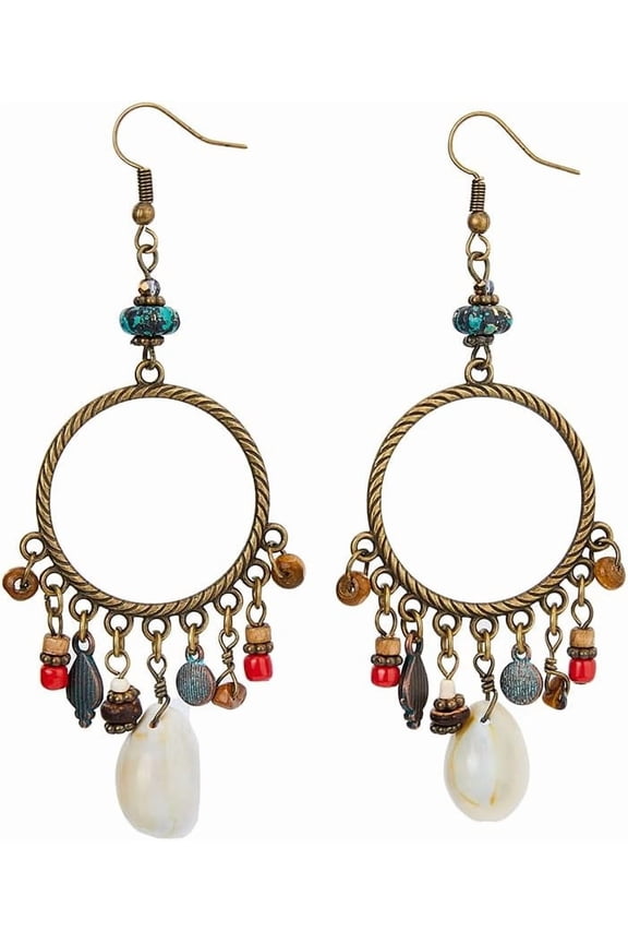 2 PCS Boho Dangle Earrings Beaded Tassel Earrings Tibetan Hoop Ear Vintage Beaded Earrings Fringe Drop Earrings Retro Ethnic Tassel Earrings Jewelry for Women DIY