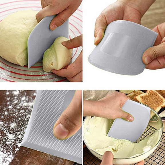 2 PCS Bowl Spatula & Bench Scraper,Sharp Edge & Angles Cake Scraper,Flexible Plastic Multipurpose Kitchen Pastry Cutter Tool,Non-Slip Food Scrappers for Bread Dough Baking Cake Fondant Icing (White)