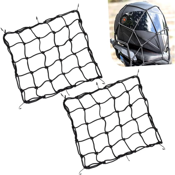2 PCS Bungee Cargo Net, 15.7" x 15.7" Heavy Duty Elastic Net, Rubber Small Mesh with Adjustable Hooks, Luggage Helmet Secure Organizer for Motorcycle Car ATV (Black)