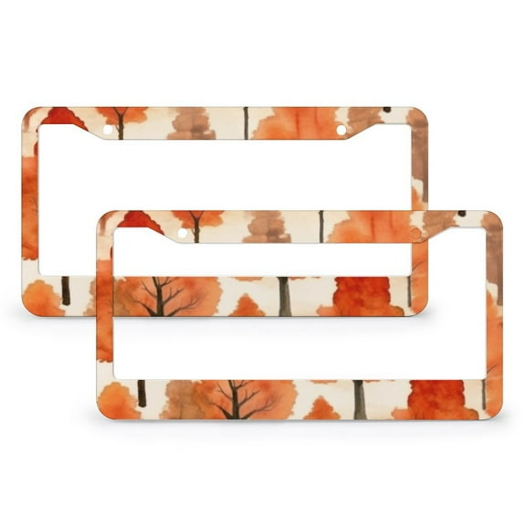2 PCS Burnt Orange Watercolor Forest License Plate Frames Fall Rustic Nature Themed Forest License Plate Cover Front Plates Frames Car Tag Frame Quality Aluminum for Women Men