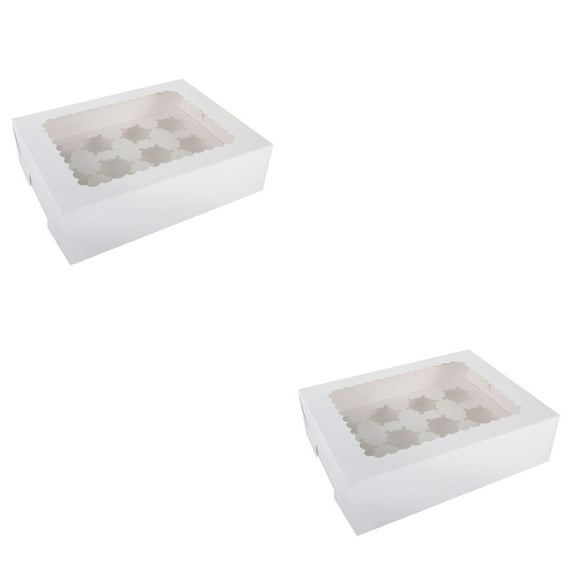 2 PCS Cake Boxes Mini Muffins 12 Cavity Cupcake Container Holder Stand Tier Stands with Window Kraft Paper White