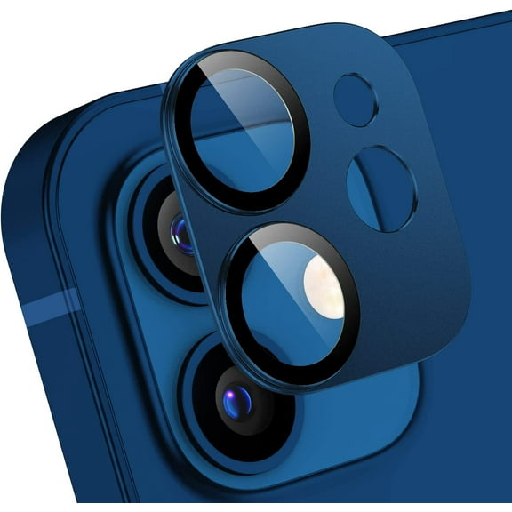 2 PCS Camera Lens Protector for iPhone 12, Metal Rear Lens Protector Tempered Glass Film, Strong Adhesion, 9H Hardness Scratch Resistant Camera Lens Cover - Blue