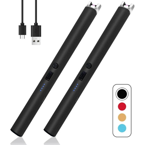 2 PCS Candle Lighter,Windproof Flameless Electric Lighter with LED Power Display ＆ Safety Switch, Upgraded Plasma USB Rechargeable Lighters for Birthday Camping BBQ