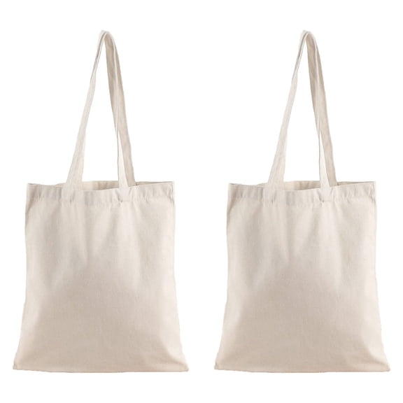 2 PCS Canvas Bags Heavy Natural Canvas Tote Bags with Long Handles Reusable Grocery Bags (15.7" x 13.7", 12 oz)