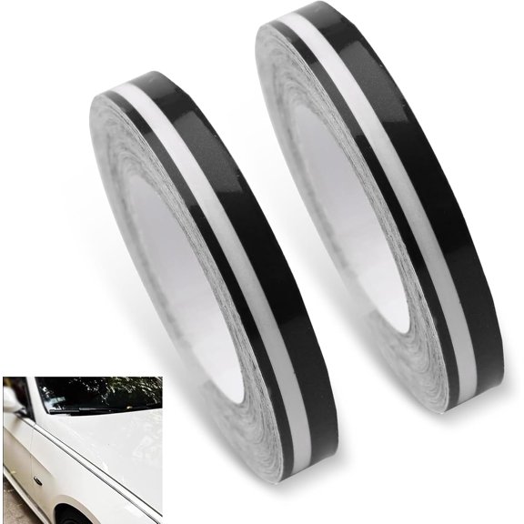 2 PCS Car Body Waistline Sticker, 32.15Ft x 0.47In PVC Flexible Fit Personalized Smooth Lines Body Decoration Sticker, DIY Color Strips Self-adhesive Accessories, for Most Car Models (Black)