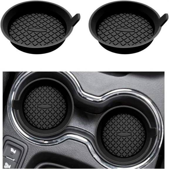 2 PCS Car Cup Coaster, 2.75 Inch Silicone Non-Slip Auto Cup Holder Insert Coasters, Universal Recessed Drink Cup Mat for Most Vehicles, Interior D r Car Accessories (Black)