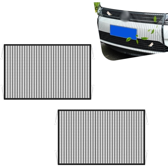 2 PCS Car Grille Engine Net with Straps, 43.31In x 29.53In Vehicle Front Grill Air Intake Dustproof Net, Hooks Design, Universal Durable Automotive Protection Net Accessories (Black)