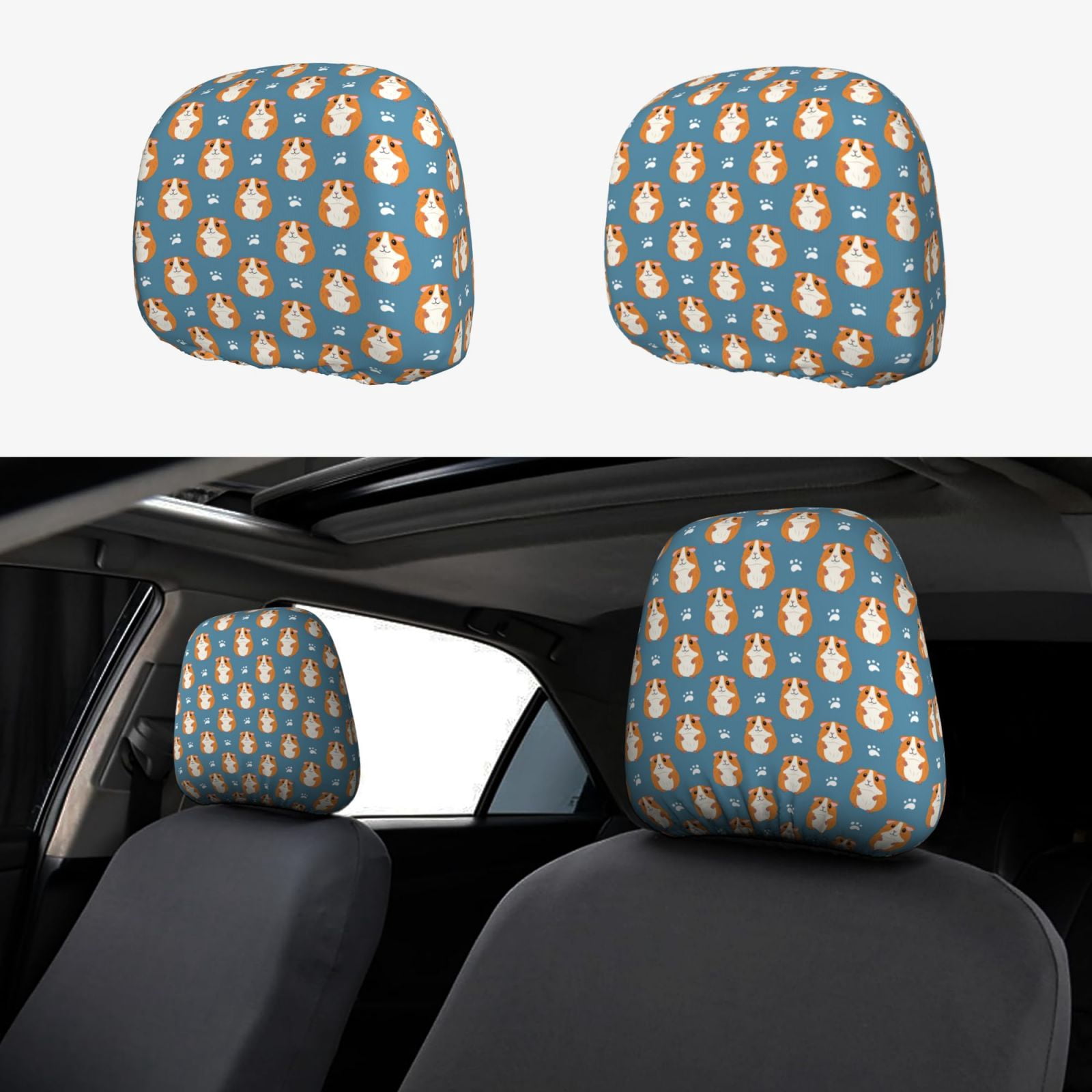 Gallery Detail: 2 Pcs Car Headrest Cover Cartoon Cute Hamster Footprints Soft