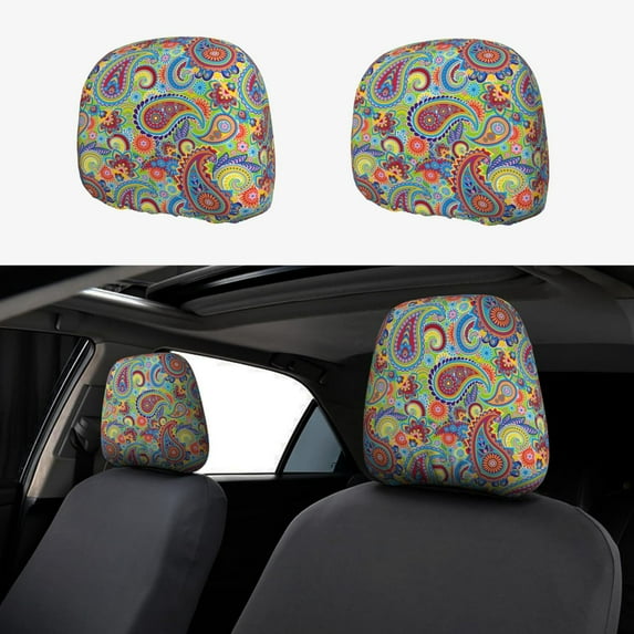2 PCS Car Headrest Cover, Colored Paisley Soft Car Seat Head Rest Cover Protector Interior Car Accessories Seat Covers for Cars Truck Auto Only Covers