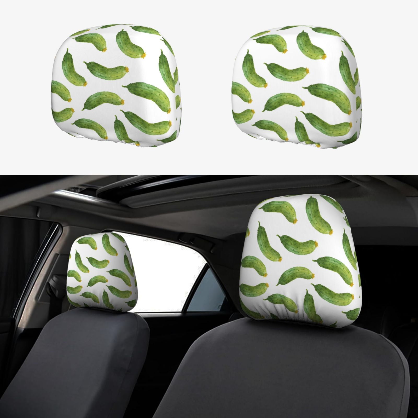 2 PCS Car Headrest Cover, Cucumber Pattern Soft Car Seat Head Rest
