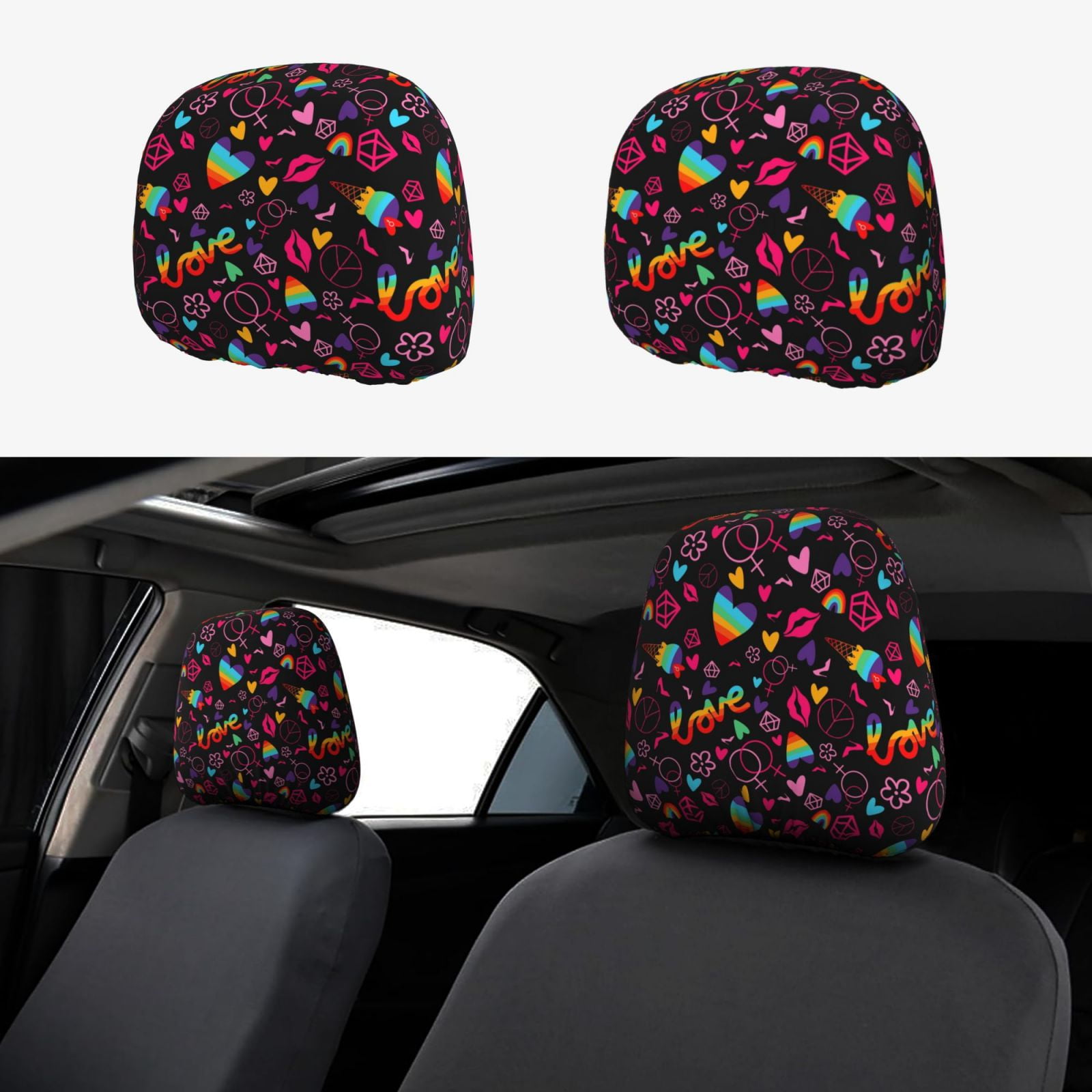 2 PCS Car Headrest Cover, Lgbt Rainbow For Pride Soft Car Seat Head Rest Cover Protector