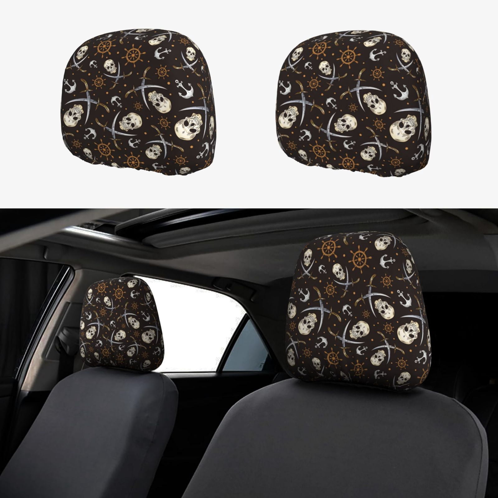 GaxfjRu Wild Boar Print Car Headrest Covers, 2-Pack Universal Stretchable Seat Cover Accessories, Breathable Fabric