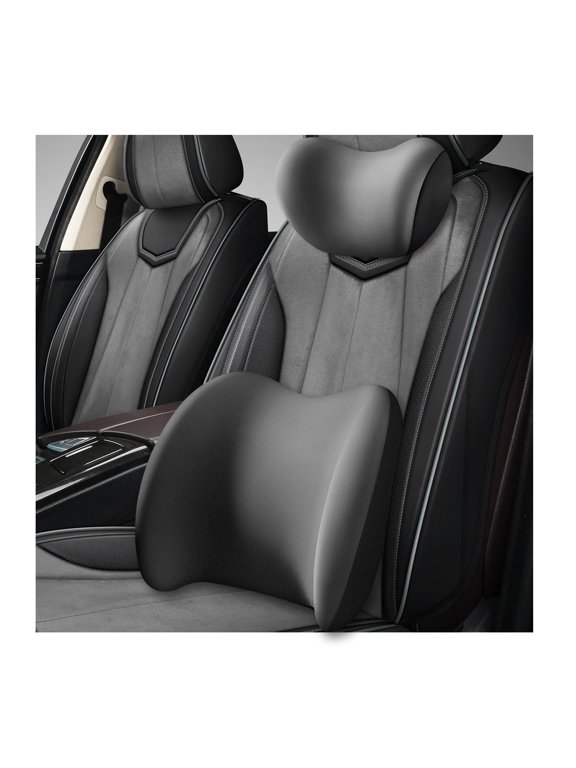2 PCS Car Headrest & Lumbar Support Cushion, Ergonomic Memory Foam Lumbar Pillow Neck Rest Cushion, Breathable Back Pillow & Headrest Support for Driving Seat, Car Accessories (Black)