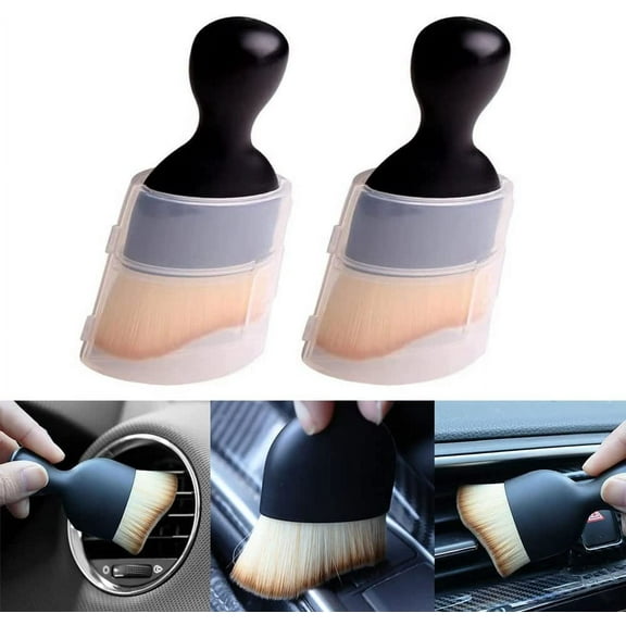 2 PCS Car Interior Cleaning Tool, Soft Bristles Car Detailing Brush, Auto Interior Cleaning Brush Dust Collectors, Curved Design Dust Removal Clean Brush for Dashboard, Air Conditioner Vents (2 PCS)