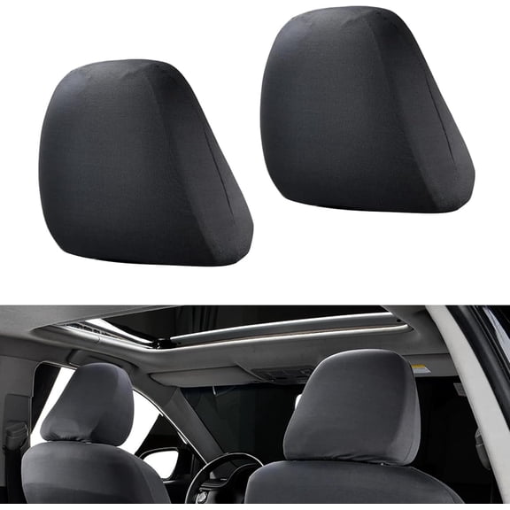2 PCS Car Seat Headrest Cover, 9" x 10.6" Knitted Stretch Breathable Fully Surrounded Simple Dust Cover, Reusable Flexible Headrest Protector, Universal for Most Cars (Black)