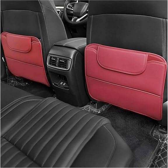2 PCS Car Seat Kick Mat, Leather Rear Seat Anti-Kick Mat Pad Back Seat Protector Prevent Dirt Mud and Scratch Interior Accessories, C/Red
