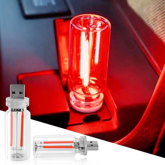 2 PCS Car USB Night Light Bulb, Touch Dimmable Car Interior Ambient Lights, Mini Retro Glass Bottle LED Lamp, Plug-in USB Mood Light for Vehicle, Bedroom, Camping(Red)
