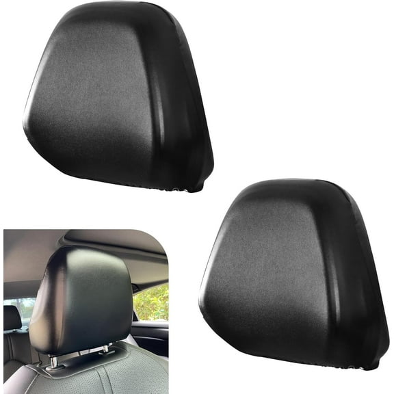 2 PCS Cars Headrest Covers, Full Wrap-around Non-marking Fit Anti-scratch Protector, Waterproof Leather Portable Reusable Elastic Dust Cover, for Most Cars Seat Headrest Accessories (Black #S)