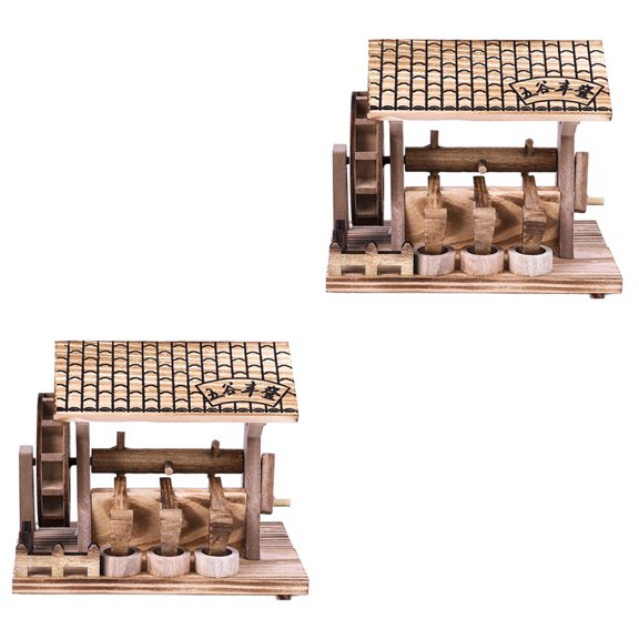 CATIEBYE Grinding Mill Adornment Country Style Decor Wooden Desktop Ornament 2Set 6.7*3.1*5.1in
