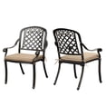 thumbnail image 1 of 2-PCS Cast Aluminum Patio Dining Chairs, All Weather Patio Bistro Dining Chairs Set of 2 with Armrests & Cushion, Stackable Patio Dining Chairs for Garden, Balcony, Deck, Bronze (With Cushion), 1 of 3