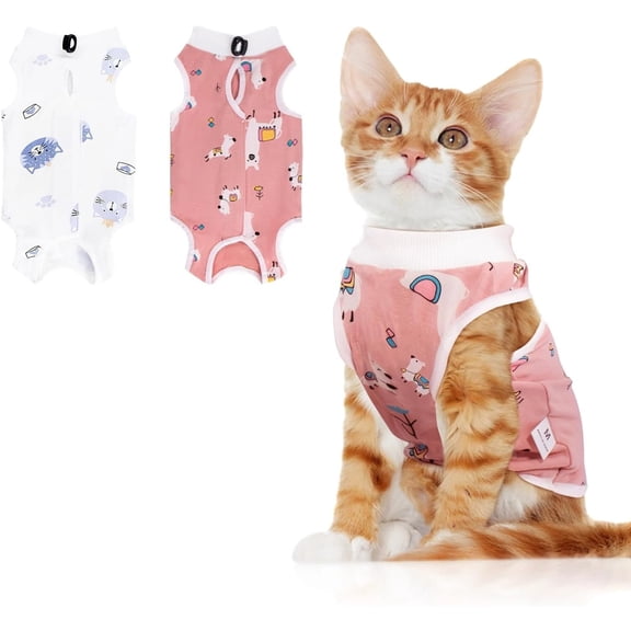2 PCS Cat Recovery Suit After Surgery, Abdominal Wound Protection for Spayed Female Cats, Anti-Licking Onesie Alternative to E-Collar
