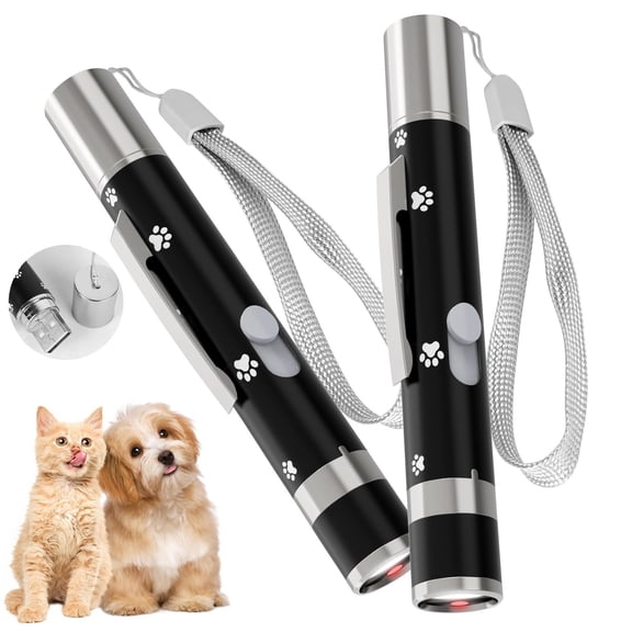 2 PCS Cat Toys, USB Rechargeable Interactive Cat Mouse Toys, 3 Light Modes & 5 Adjustable Patterns, Portable Kitten Toy for Indoor Cats & Dogs, Training & Exercise Fun