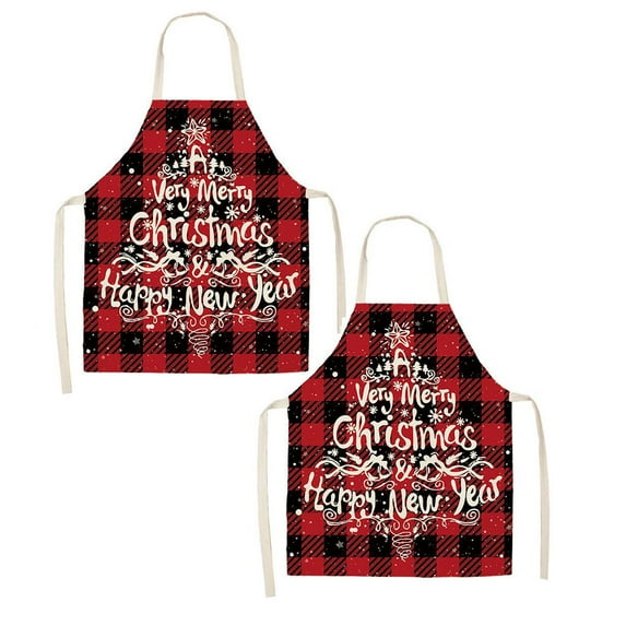 2 PCS Christmas Kitchen Cooking Aprons Plaid Aprons Adjustable Buffalo Plaid Baking Apron Kitchen Gadgets kitchenware Holiday Decoration