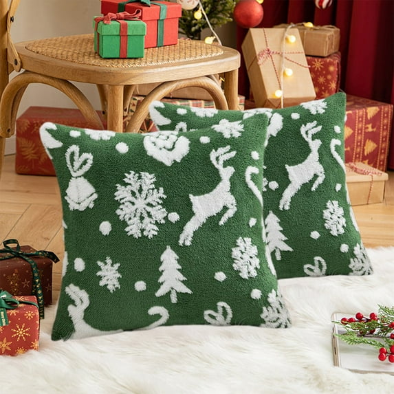 2 PCS Christmas Pillow Covers Reindeer Snowflake Christmas Tree Pattern Pillowcases,17.7" X 17.7" Velvet Xmas Pillowcases,Soft Cushion Cover for Sofa Bed Chair,Winter Decorations for Home