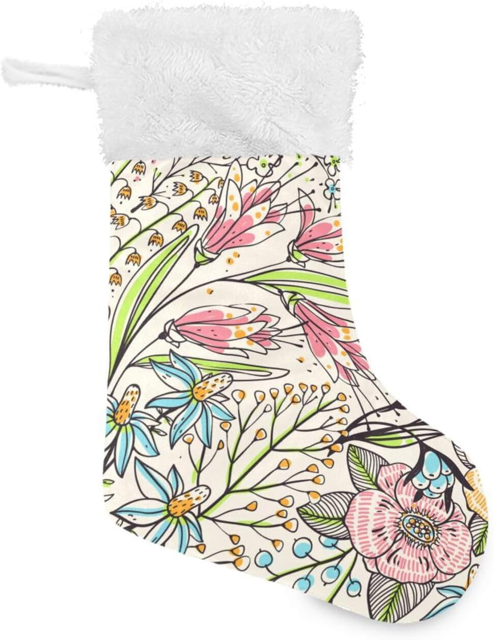 2 PCS Christmas Stocking Colorful Flowers Plants Big Warm 18 x 12 Inch