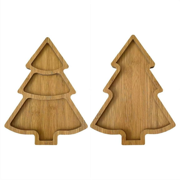 2 PCS Christmas Tree Shaped Wooden Serving Tray, Versatile Appetizer Platter Charcuterie Board for Holiday Entertaining, Festive Kitchen Decor for Fruit, Bread & Cheese