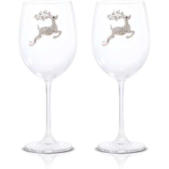 2 PCS Christmas Wine Glasses-Christmas Goblet , Christmas Elk, Silver White ,Drinking Glasses,Made of Glass,Holiday Home Dcor,Ideal Gift For Family Friend