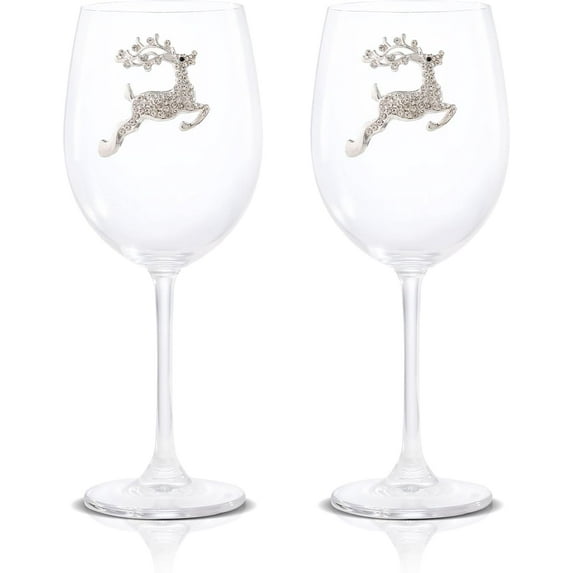 2 PCS Christmas Wine Glasses-Christmas Goblet , Christmas Elk, Silver White ,Drinking Glasses,Made of Glass,Holiday Home Décor,Ideal Gift For Family Friend