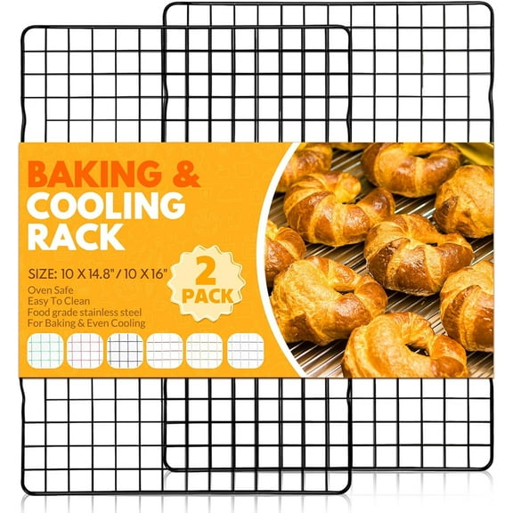 2 PCS Cooling Racks for Cooking and Baking, 14.8x10 Inches Stainless Steel Cooling Rack, Sheet Pan with Wire Rack for Baking Sheet, Bacon Rack Oven Safe Fits Jelly Roll Sheet Pan 10‘’x14.8‘’-Black