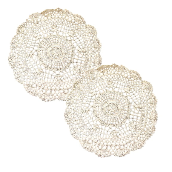 2 PCS Cotton Lace Doilies Vintage Crochet Doilies 11 To 12 Inch Round Cotton Handmade Lace Cloth Fabric Placemats Doilies For Tables Kitchen Dining Room Dessert Coasters Wedding Birthday Decor,Beige