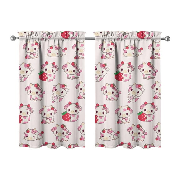 2 PCS Cow Pattern Tier Curtains for Kitchen Windows, Black & White Highland Cow Print 27.5x39 Inch, Farmhouse Rod Pocket Cafe Curtains, Funny Farm Animal Decor
