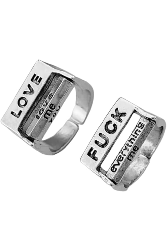 2 PCS Creative Love Message Rotatable Mood Control Ring for Women Chunky Open Wrap Spinner Fidget Engraved Funny Anxiety Statement Jewelry Size 8