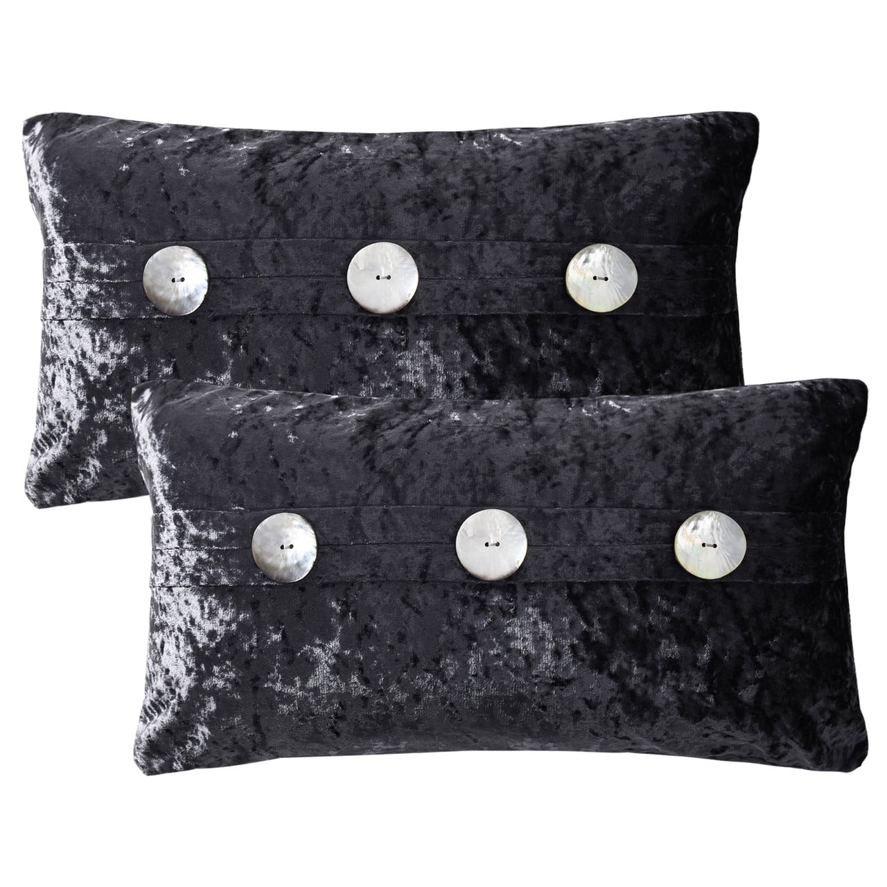 2 PCS Crushed Velvet Throw Pillow Covers with Natural Shell Buttons