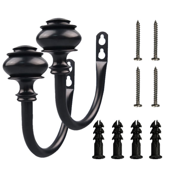 2 PCS Curtain Holdbacks,Heavy Duty Curtain Holders Wall Mounted, Vintage Curtains Pull Backs for Drapes,Metal Curtain Side Hooks Accessories for Window Bedroom Living Room Home Decor (Black)