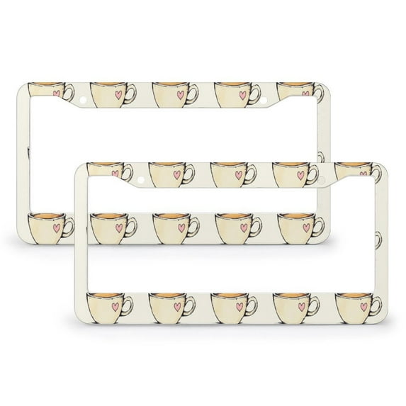 2 PCS Cute Cartoon Coffee Cup License Plate Cover Coffee Decorative License Plate Frames Cover Holders Aluminum 2 Hole for Women Men US Vehicles for Men Women Vehicle
