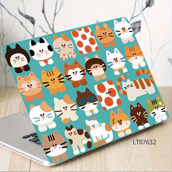2 PCS Cute Cat Faces Laptop Skin Stickers, 27.5x38.3cm PVC Material, Cut-to-Fit, Scratch-Resistant & Residue-Free, Universal Fit for 13-17 Inch MacBook, Dell, HP & More