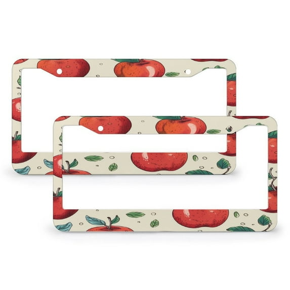 2 PCS Cute Welcome Country Apple Fruit License Plate Frame Fresh Fruits License Plate Cover License Plate Novelty License Plate Frame Aluminum Metal 2 Hole Funny Cute for USA Canada Vehicles