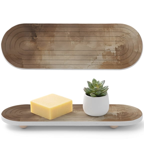 2 PCS Dark Brown Patches Water Absorbent Diatomite Coasters Rustic Distressed Beige Abstract Art Print Non-silp Diatomite Stone Sink Tray with Grooved Design for Bathroom Kitchen Counter 12x4in