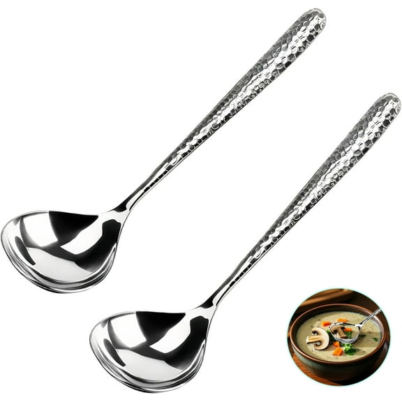 2 PCS Deep Round Soup Spoons 7.87", 18/8 Stainless Steel Large Soup Spoons Dishwasher safe, Perfect for Cereal, Bouillon, Milk Soup & Dinner Guests