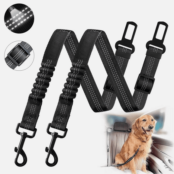 2 PCS Dog Car Seat Belts with Elastic Cushioning - Pet Travel Safety Harness, Headrest Restraint for Secure Car Rides.
