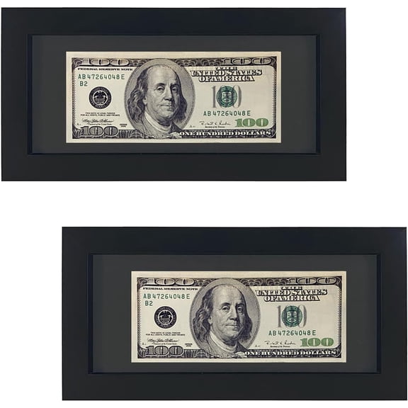 2 PCS Dollar Bill Frame Display, Paper Money Holders Without Mat, Black Shadow Currency Box, Wood Tabletop Picture Frame with Plexiglass, for Currency Tickets Banknotes and Stamps, 5.4 x 10.3